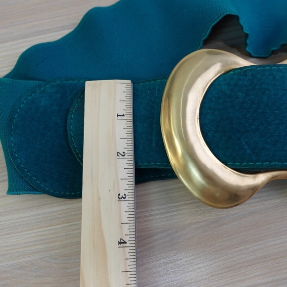 80s Vintage Stretch Waist Belt Women XS Blue Elastic Cinch Faux Suede PEARL 1989 main image 10